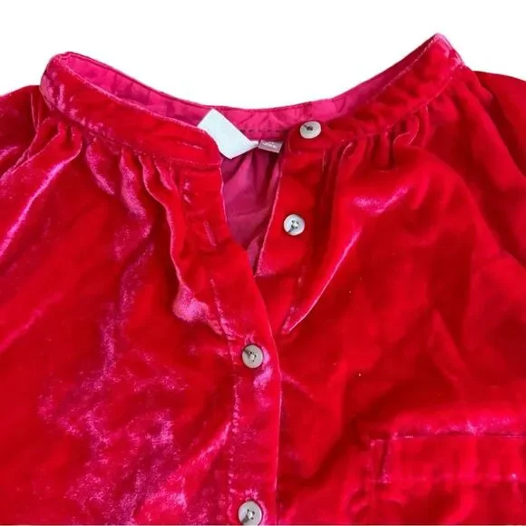 Anthropologie PILCRO Red Shirt Crushed Velvet Top Blouse Long Puff Sleeves XL - Picture 6 of 15